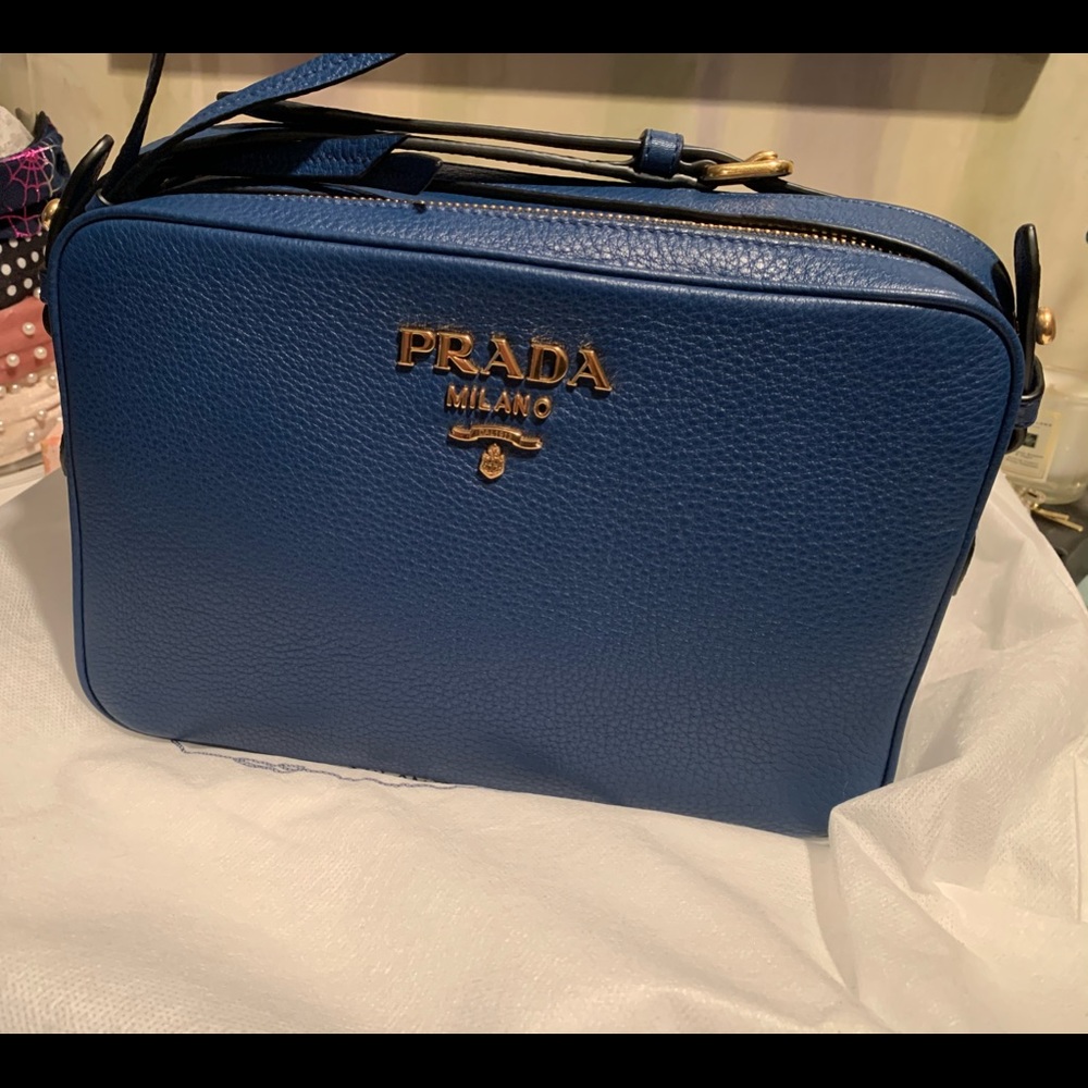 Blue Prada Crossbody Double Zip Camera Bag
